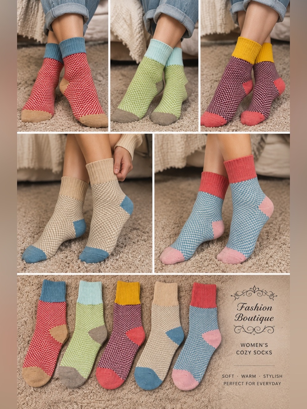 6-pair pack of Fashion Boutique women’s wool-blend crew socks.